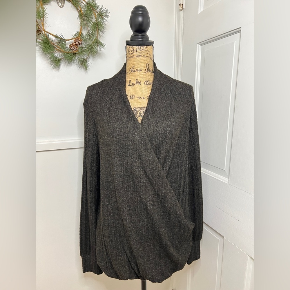 Anthropologie Maeve Rafela Hacci Surplice Gray Top